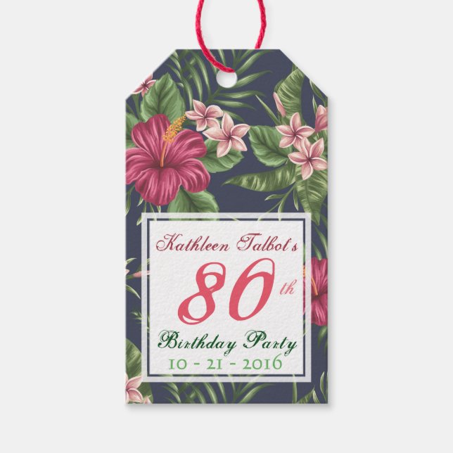 Hibiscus 80:e Födelsedagsfestens Märkre Gift Presentetikett (Framsidan)