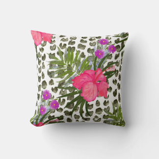 Hibiscus Animal: Vattenfärgen Seamless Mönster. Kudde