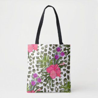 Hibiscus Animal: Vattenfärgen Seamless Mönster. Tygkasse