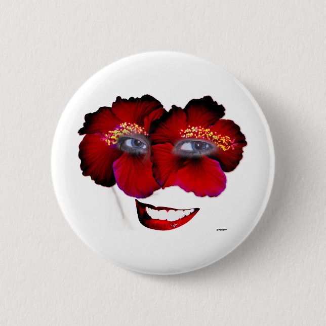 Hibiscus Ansikte med sjömil - rött och svart Knapp (Framsida)