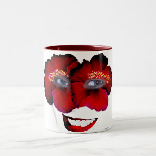 Hibiscus Ansikte med sjömil - rött och svart Två-Tonad Mugg