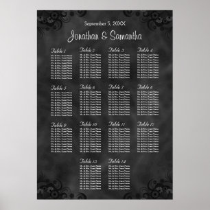 Hibiscus Black 14 Bord Bröllop, sittkartor Poster