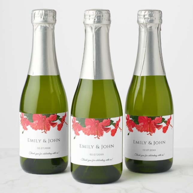 Hibiscus blomma Mini Sparkling Vin Flaska etikette (Flaskor)