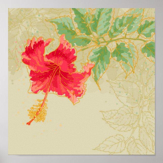Hibiscus-blomma på tonad bakgrund poster (Framsidan)
