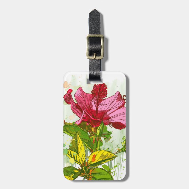 Hibiscus-blomma - vattenfärgsfärg bagagebricka (Vertikal Framsida)