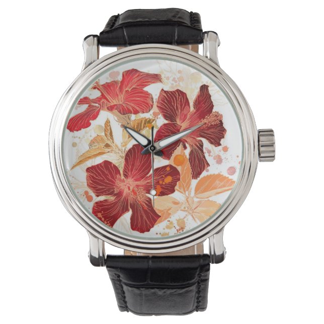 Hibiscus-blomman - vattenfärgsfärg 2 armbandsur (Framsida)
