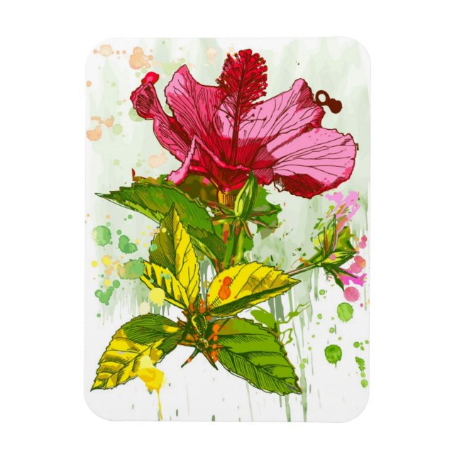 Hibiscus-blomman - vattenfärgsfärg magnet (Vertikal)