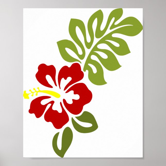 Hibiscus Blommar Löv Red Blooming Natur Poster (Framsidan)