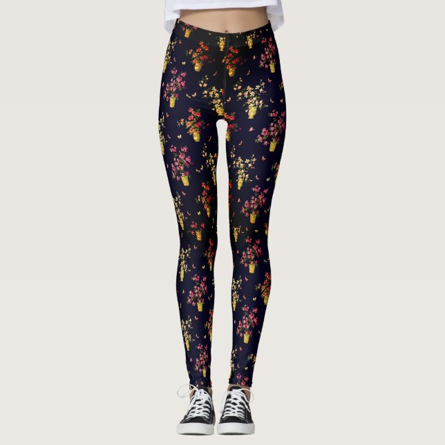 Hibiscus Blommigt på Visning Leggings (Framsida)