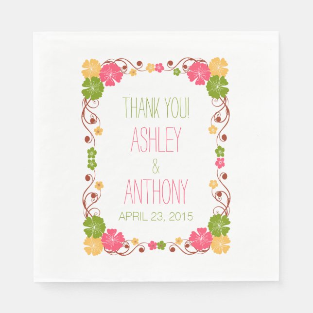 Hibiscus Blommigt Ram Personlig Bröllop Pappersservett (Framsidan)