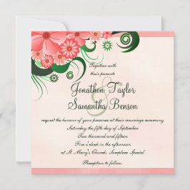 Hibiscus Blommigt Rosa 5,25-tums Bröllopsinbjudnin Inbjudningar