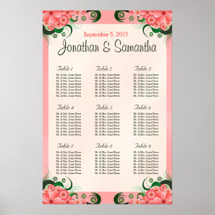 Hibiscus Blommigt Rosa 9 Bord Bröllop, sittdiagram Poster