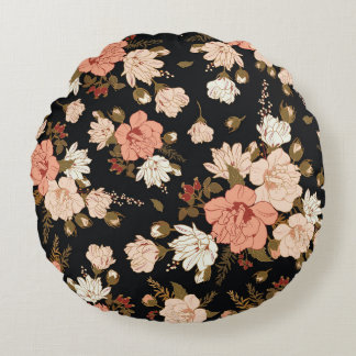 Hibiscus-Blommigt: Sömlös Mönster design Rund Kudde