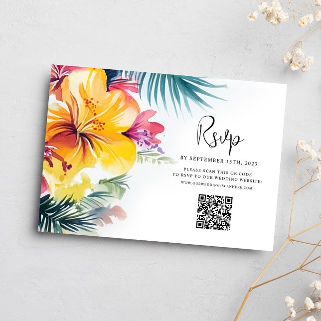 Hibiscus Blommigt Tropical Destination Wedding OSA Kort (Hibiscus Floral Tropical Destination Wedding RSVP Card)