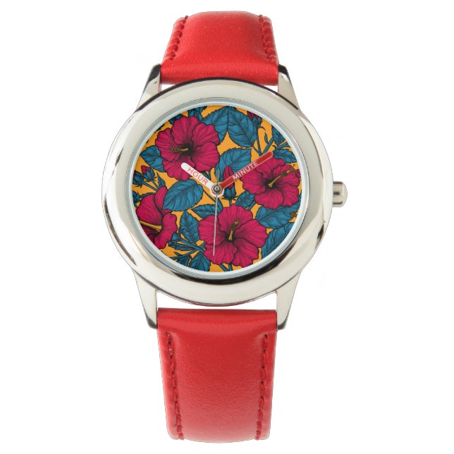 Hibiscus blommor armbandsur (Framsida)