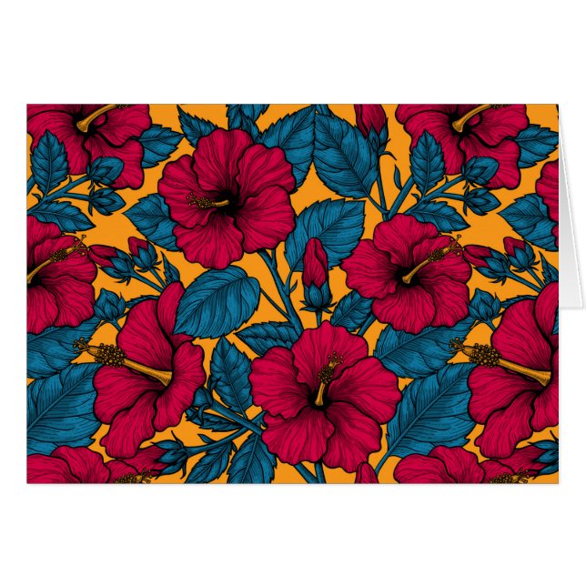 Hibiscus blommor hälsningskort (Framsidan Horizontal)