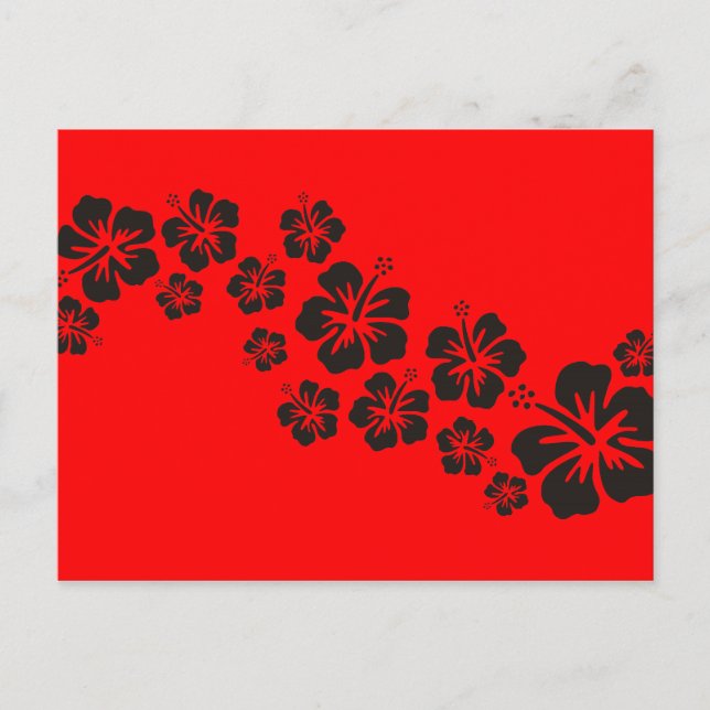 Hibiscus blommor i svart | Brödröd Vykort (Framsida)