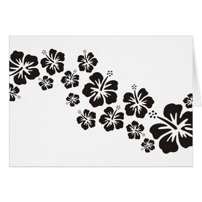 Hibiscus blommor i svart hälsningskort (Framsidan Horizontal)