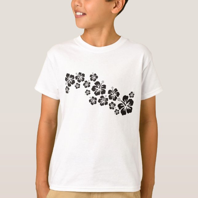 Hibiscus blommor i svart t shirt (Framsida)