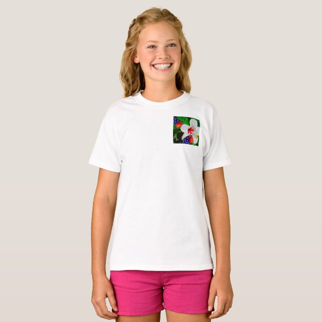 Hibiscus-blommor med 2 tigerbastant-Mörk T-Shirt (Hel framsida)