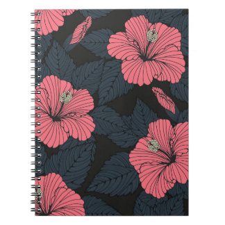 Hibiscus blommor: mörk sömlös tapet. anteckningsbok