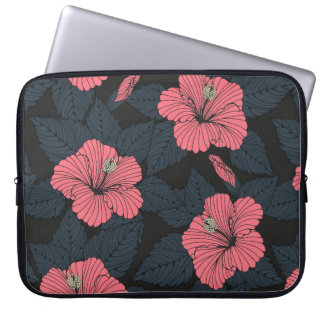 Hibiscus blommor: mörk sömlös tapet. laptop fodral