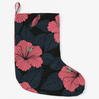 Hibiscus blommor: mörk sömlös tapet. liten julstrumpa