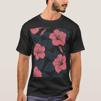 Hibiscus blommor: mörk sömlös tapet. t shirt