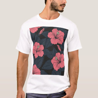 Hibiscus blommor: mörk sömlös tapet. t shirt