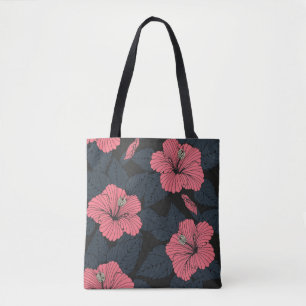 Hibiscus blommor: mörk sömlös tapet. tygkasse