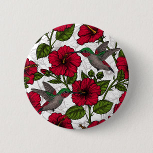 Hibiscus-blommor och hummingfåglar knapp