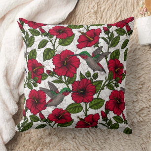 Hibiscus-blommor och hummingfåglar kudde