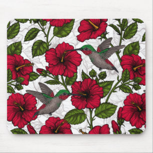 Hibiscus-blommor och hummingfåglar musmatta