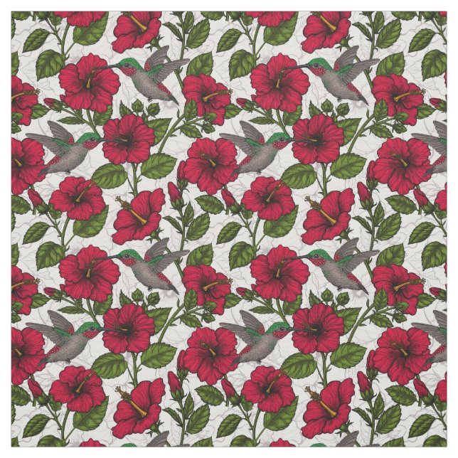 Hibiscus-blommor och hummingfåglar tyg (Provkarta)