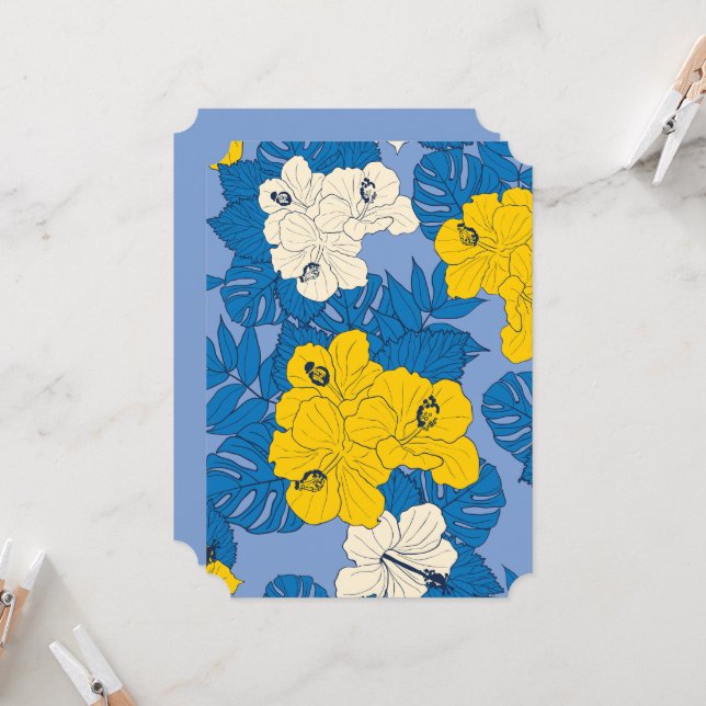 Hibiscus-blommor och löv inbjudningar (Fram/Back In Situ)