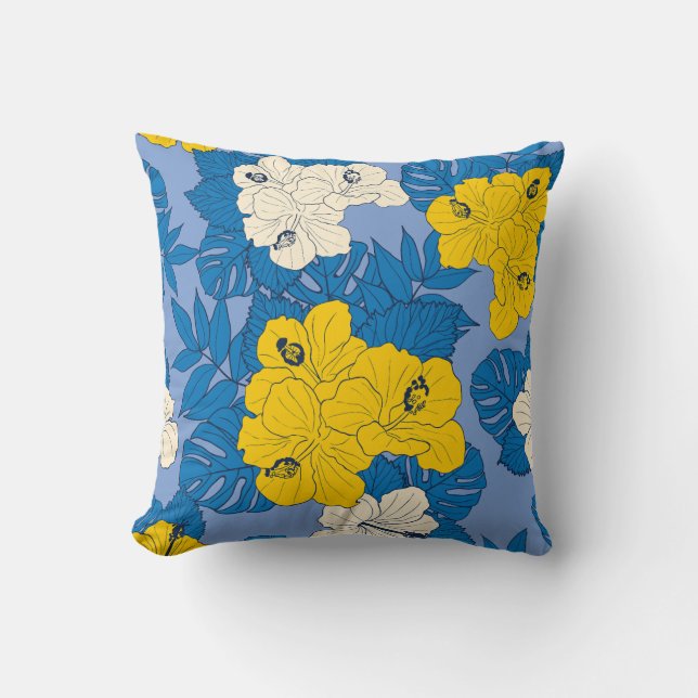 Hibiscus-blommor och löv kudde (Framsida)