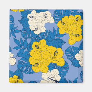 Hibiscus-blommor och löv magnet