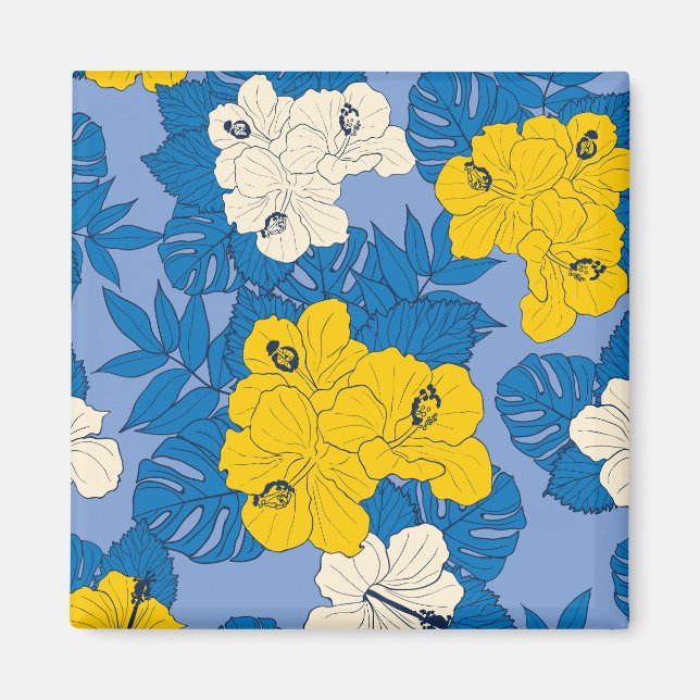 Hibiscus-blommor och löv magnet (Framsidan)