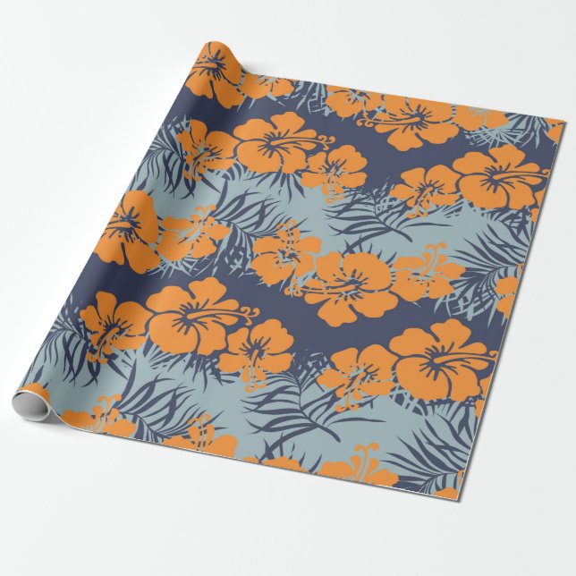 Hibiscus blommor, sömlösa mönster,Vintage blommigt Presentpapper (Utrullad)