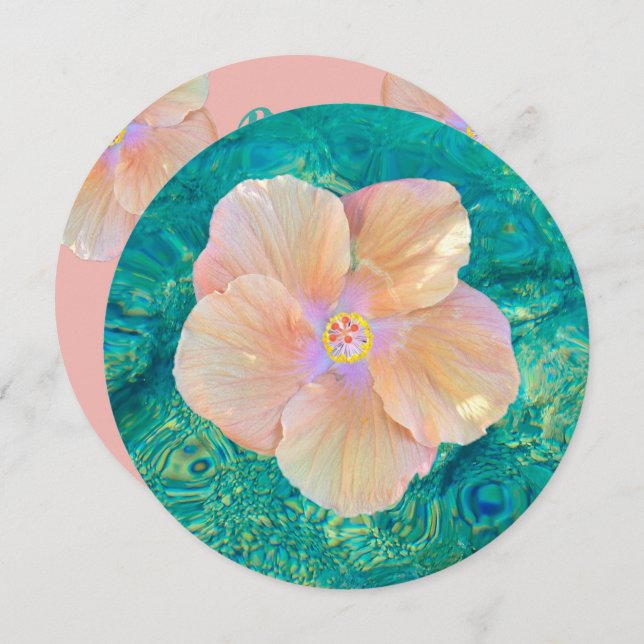 Hibiscus-blomturkos rosa vatten Hawaiian Inbjudningar (Fram/baksida)