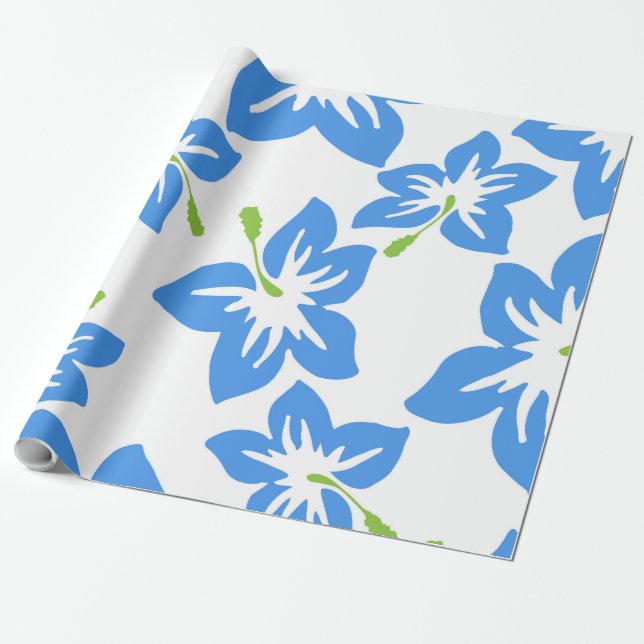 Hibiscus Blue Flower Blommigt Cute Presentpapper (Utrullad)