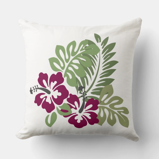 Hibiscus Burgundy Foliage Dekoration Blommigt T-Sh Kudde (Framsida)