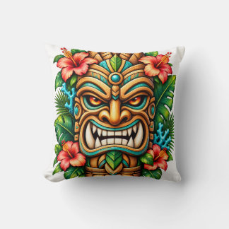 Hibiscus Crown Tiki Guardian 16in Kuddöverdrag Kudde