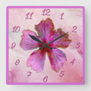 Hibiscus Design Blommigt Clock in Pinks Fyrkantig Klocka