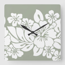 Hibiscus-design för tropisk Blommigt Fyrkantig Klocka