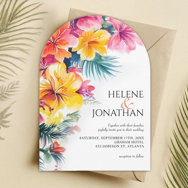 Hibiscus Elegant Tropical Destination Wedding Inbjudningar (Hibiscus Elegant Tropical Destination Wedding Invitation)