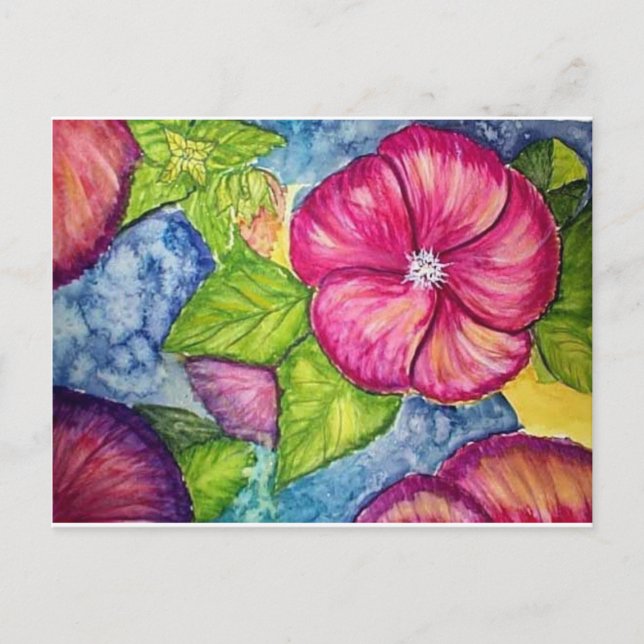 Hibiscus Fantasy Watercolor Vykort (Framsida)