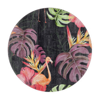 Hibiscus, Flamingos, Watercolor Tropical Mönster.