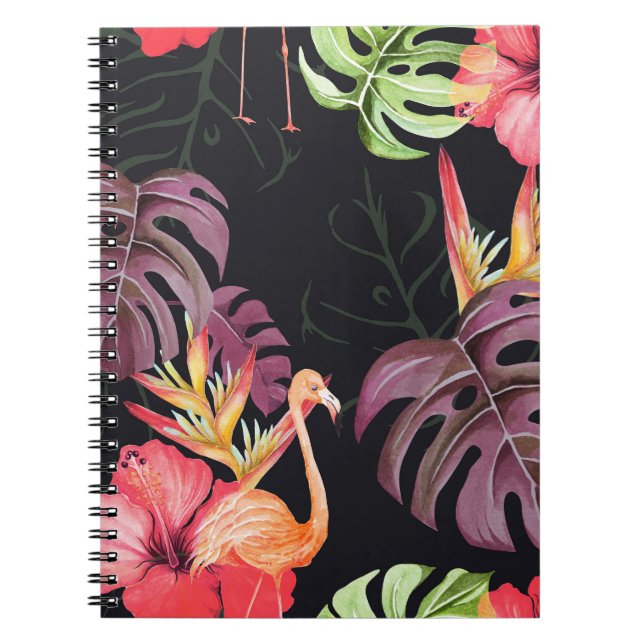 Hibiscus, Flamingos, Watercolor Tropical Mönster. Anteckningsbok (Framsidan)