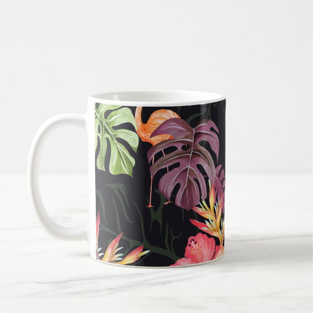 Hibiscus, Flamingos, Watercolor Tropical Mönster. Kaffemugg (Vänster)